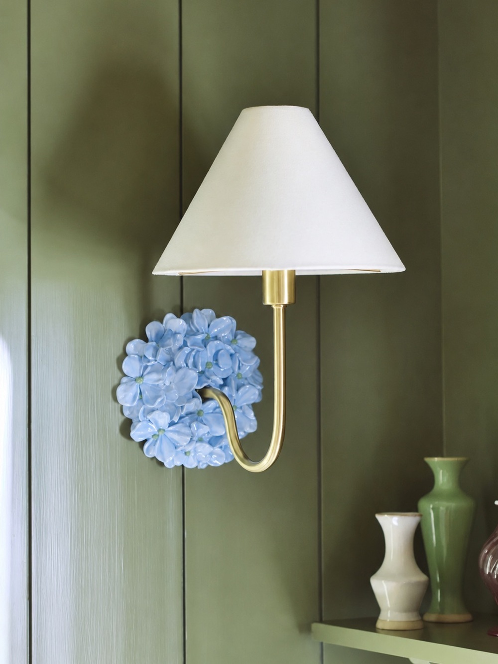 NEW IN BOX Anthropologie Aster Hydrangea Shaded Wall Sconce, Blue - Sold Out!!